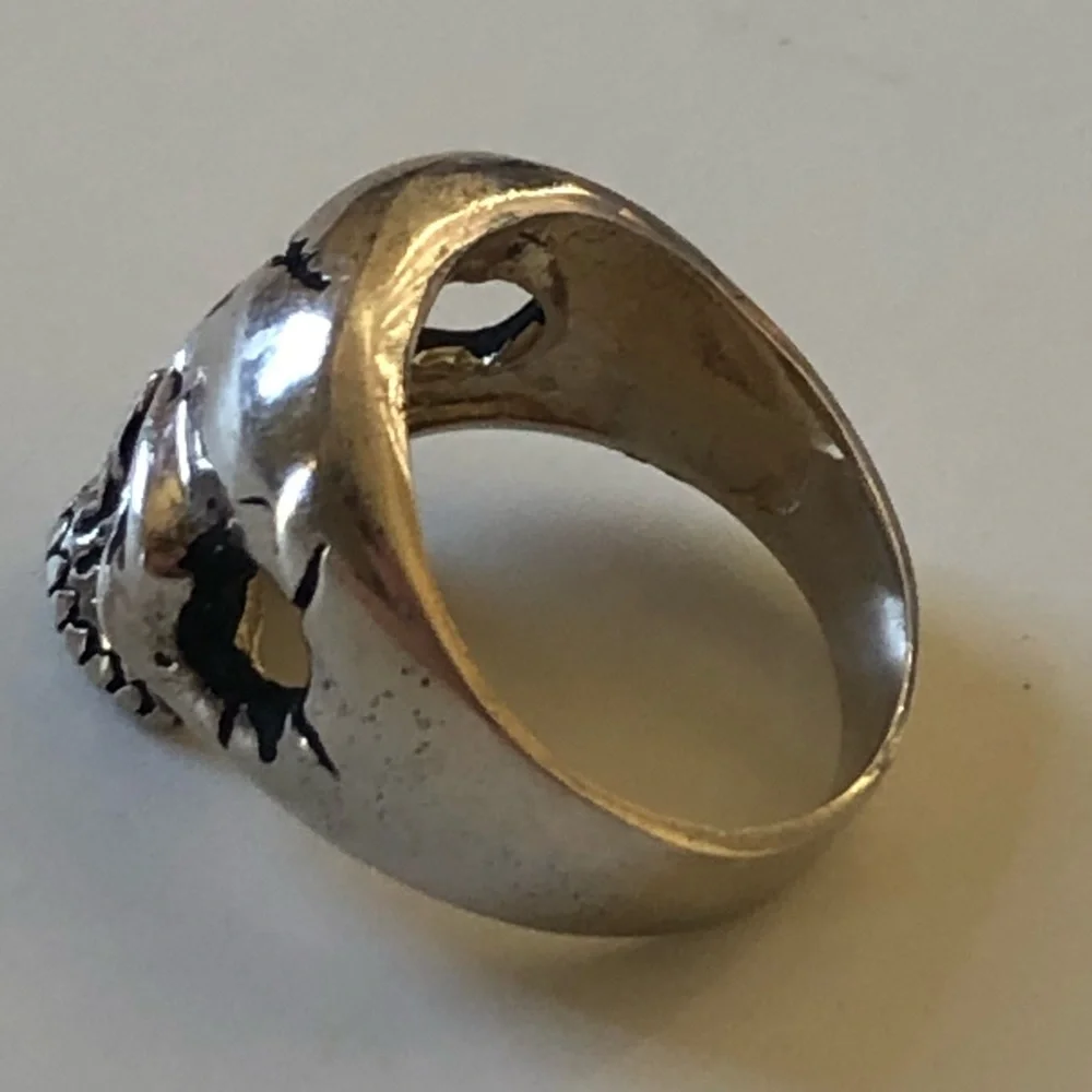 925 Silver biker pirate sugar skull ring cz stone - Picture 5 of 5